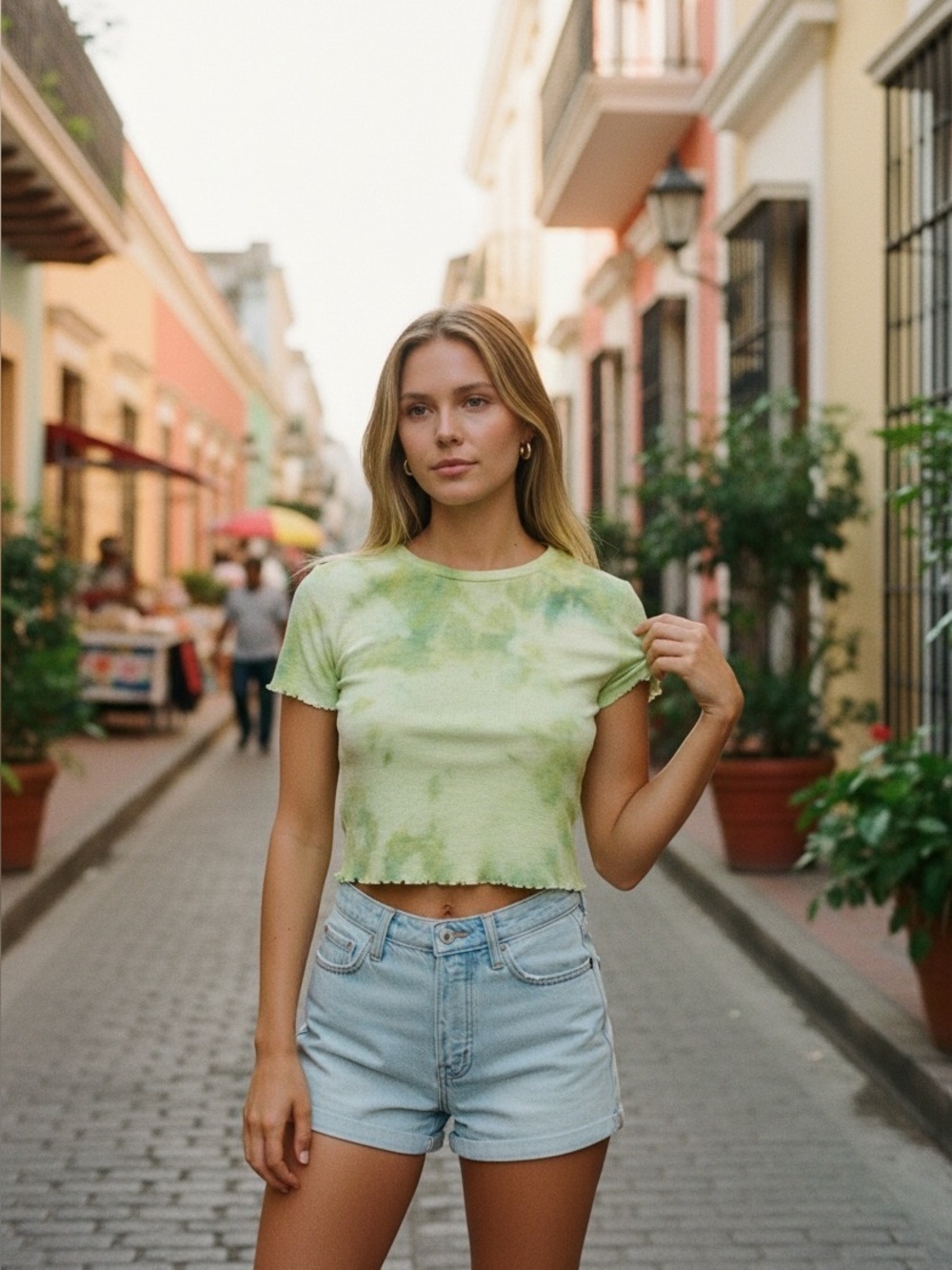 Aerie cropped ribbed green tie dye top xs